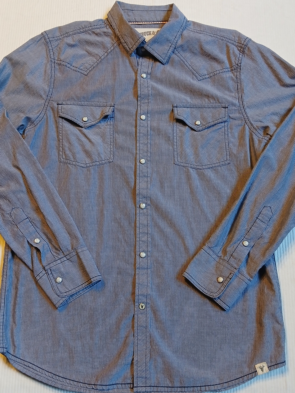 Roebuck & Co. Men's Blue & White Striped Long-Sleeve Chambray Shirt - Size M